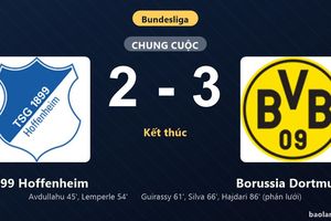 Thống kê trận đấu 1899 Hoffenheim 2-3 Borussia Dortmund: Borussia Dortmund ngược dòng ngoạn mục