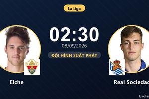 TRỰC TIẾPTrực tiếp Elche vs Real Sociedad: Đội hình xuất phát