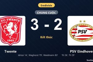 Thống kê trận đấu Twente 3-2 PSV Eindhoven: Twente ngược dòng ngoạn mục