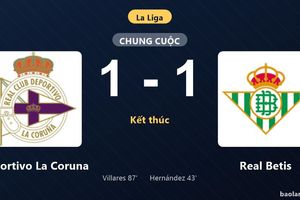 Thống kê trận đấu Deportivo La Coruna 1-1 Real Betis: Hai đội chia điểm