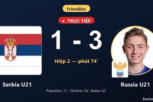 TRỰC TIẾPTrực tiếp Serbia U21 vs Russia U21: Serbia U21 rút ngắn cách biệt 1-3