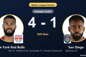 Vùi dập San Diego 4-1, New York Red Bulls khiến đối thủ giậm chân ở vị trí thứ 12