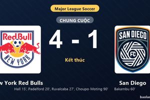 Thống kê trận đấu New York Red Bulls 4-1 San Diego: New York Red Bulls thắng đậm thuyết phục