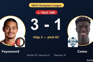TRỰC TIẾPTrực tiếp Feyenoord vs Como: Feyenoord nới rộng cách biệt 3-1