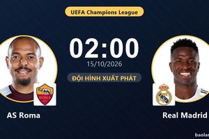 TRỰC TIẾPTrực tiếp AS Roma vs Real Madrid: Đội hình xuất phát
