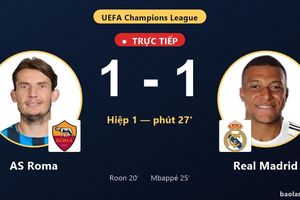 TRỰC TIẾPTrực tiếp AS Roma vs Real Madrid: Real Madrid gỡ hòa 1-1