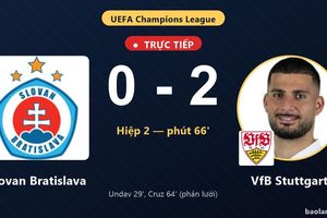 TRỰC TIẾPTrực tiếp Slovan Bratislava vs VfB Stuttgart: VfB Stuttgart nhân đôi cách biệt