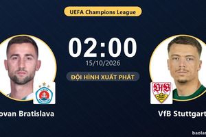 TRỰC TIẾPTrực tiếp Slovan Bratislava vs VfB Stuttgart: Đội hình xuất phát