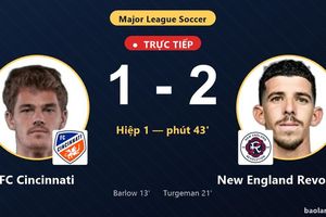 TRỰC TIẾPTrực tiếp FC Cincinnati vs New England Revolution: Hết hiệp 1, New England Revolution dẫn 2-1