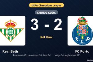 Thống kê trận đấu Real Betis 3-2 FC Porto: Real Betis ngược dòng ngoạn mục