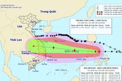 Bão Molave giật cấp 14 - 15 đang đi vào Biển Đông, đe dọa các tỉnh Nam Trung Bộ