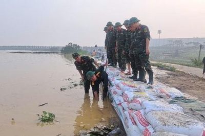 Quân dân hiệp sức giữ vững đê Bắc Ninh trước lũ dữ