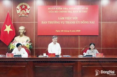 Đoàn kiểm tra, giám sát số 22 của Bộ Chính trị, Ban Bí thư làm việc với Ban Thường vụ Thành ủy Đồng Nai (đợt 2)