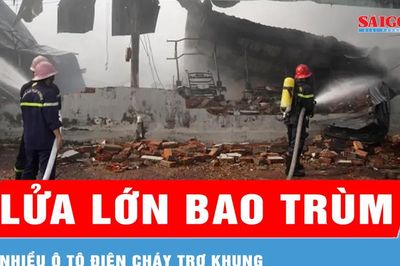 Gia Lai: Lửa lớn bao trùm khu xưởng, nhiều ô tô điện cháy trơ khung
