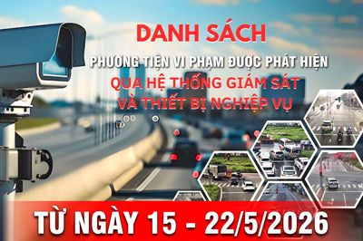 Danh sách phương tiện vi phạm giao thông được phát hiện qua hệ thống giám sát và thiết bị nghiệp vụ từ ngày 15-22/5/2026