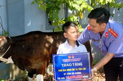 Tặng bò giống cho các gia đình khó khăn ở xã Gò Nổi