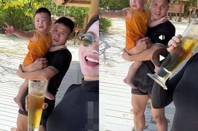 Quang Hải và vợ đại gia Chu Thanh Huyền đưa con đi trốn nóng ở Nha Trang, chồng chăm con, vợ thoải mái diện biniki khoe dáng