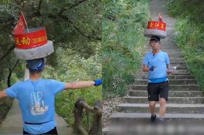 Kỳ nhân Trung Quốc đội cối đá leo núi luyện thiết đầu công