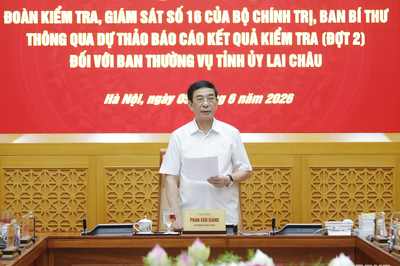 Đoàn kiểm tra, giám sát số 16 làm việc với Ban Thường vụ Tỉnh ủy Lai Châu