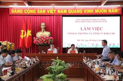 Đoàn Kiểm tra, giám sát của Bộ Chính trị làm việc với Ban Thường vụ Tỉnh ủy Đắk Lắk