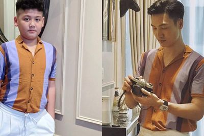 Con trai Mạnh Trường mới 10 tuổi đã lớn phổng phao, mặc vừa áo của bố