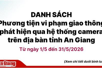 Phương tiện vi phạm giao thông phát hiện qua hệ thống camera trên địa bàn tỉnh An Giang từ ngày 1/5 đến 31/5/2026