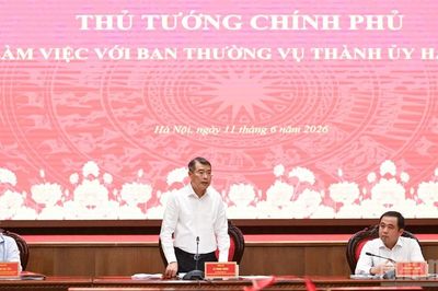 [Ảnh] Thủ tướng Lê Minh Hưng làm việc với Ban Thường vụ Thành ủy Hà Nội
