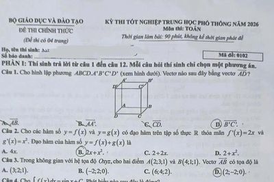 Gợi ý đáp án môn Toán Kỳ thi tốt nghiệp THPT 2026