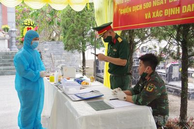 Ban Chỉ đạo 515 tỉnh lấy mẫu ADN hài cốt liệt sĩ tại Nghĩa trang liệt sĩ xã Sơn Dương