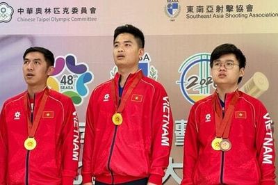 Phạm Quang Huy cùng đồng đội giành HCV 10m súng ngắn hơi nam tại giải vô địch Đông Nam Á 2026