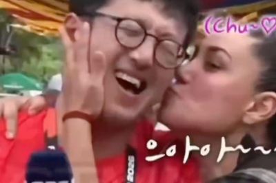 Clip nữ CĐV hôn phóng viên Hàn Quốc viral khắp MXH