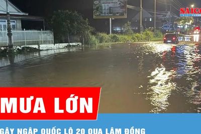 Mưa lớn gây ngập quốc lộ 20 qua Lâm Đồng