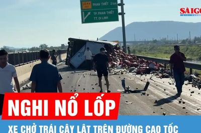 Xe chở trái cây lật chắn ngang cao tốc Vĩnh Hảo - Phan Thiết