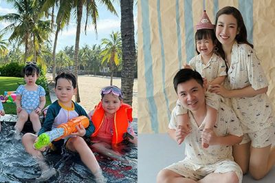 Con gái Đỗ Mỹ Linh đi biển cùng anh chị họ