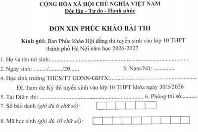 Mẫu đơn phúc khảo điểm thi lớp 10 Hà Nội năm 2026