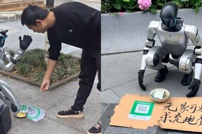 'Robot ăn xin' quỳ giữa phố với tấm biển 'xin trả tiền điện', còn nhận chuyển khoản qua mã QR khiến dân mạng tranh cãi dữ dội