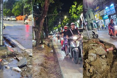Lát đá vỉa hè ở phường Hà Đông, Hà Nội: Thi công tiềm ẩn nguy cơ mất an toàn