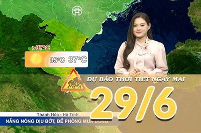 [Video] Dự báo thời tiết đêm nay và ngày mai ngày 29/6/2026: Bắc Bộ tăng cường mưa dông, Trung Bộ vẫn khô nóng