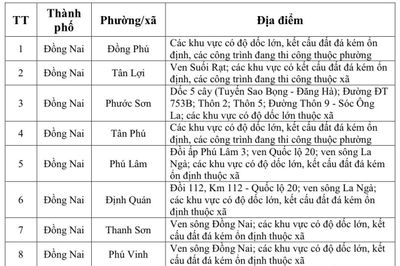 Cảnh báo lũ quét, sạt lở đất, sụt lún đất tại Đồng Nai do mưa lũ hoặc dòng chảy