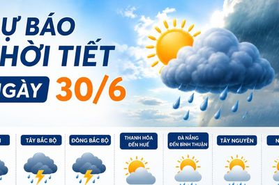 Thời tiết ngày 30/6: Hà Nội mưa dông, Bắc bộ có nơi mưa rất to