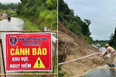 Lào Cai: Cảnh sát giao thông kịp thời cảnh báo điểm sụt lún, sạt lở trên tuyến đường tỉnh 161