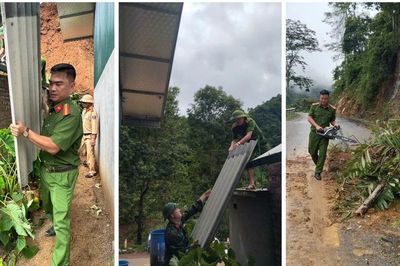 Công an xã khẩn trương hỗ trợ nhân dân khắc phục hậu quả mưa lớn