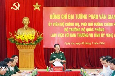 Đại tướng Phan Văn Giang làm việc với Ban Thường vụ Tỉnh ủy Nghệ An