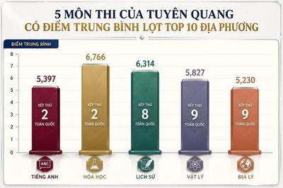 Tuyên Quang có 5 môn lọt top 10 địa phương điểm trung bình cao nhất cả nước