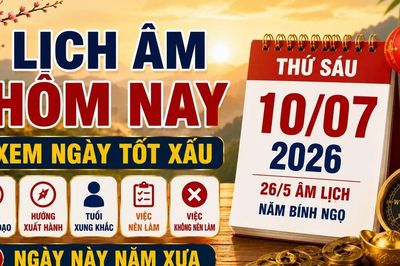 Lịch âm hôm nay 10/7/2026: Giờ hoàng đạo, tuổi xung khắc
