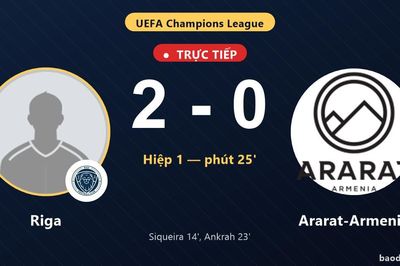 TRỰC TIẾPTrực tiếp Riga vs Ararat-Armenia: Hết hiệp 1, Riga dẫn 2-0