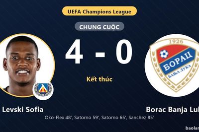 Levski Sofia thắng đậm, Borac Banja Luka nhận đòn đau ở Champions League
