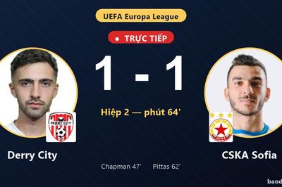 TRỰC TIẾPTrực tiếp Derry City vs CSKA Sofia: CSKA Sofia gỡ hòa 1-1
