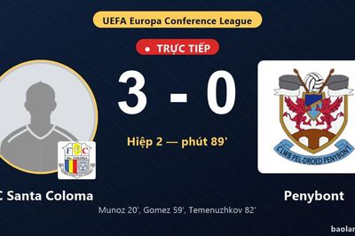 TRỰC TIẾPTrực tiếp FC Santa Coloma vs Penybont: FC Santa Coloma nới rộng cách biệt 3-0
