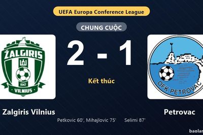 Thống kê trận đấu FK Zalgiris Vilnius 2-1 Petrovac: N. Mihajlovic tỏa sáng, FK Zalgiris Vilnius giành trọn 3 điểm